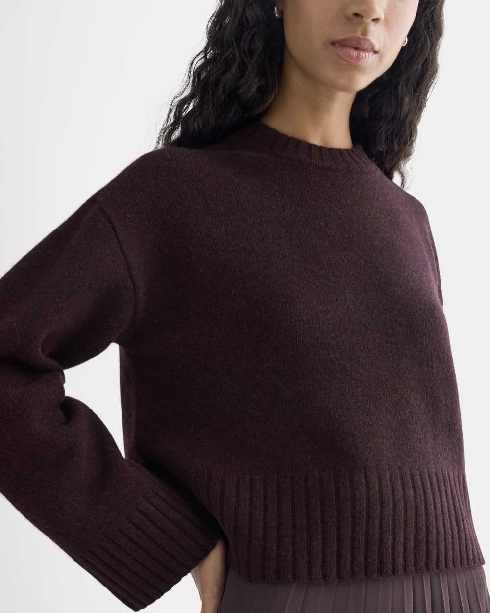 Cropped Boxy Crew in Luxe Merino | Heathered Winetasting
