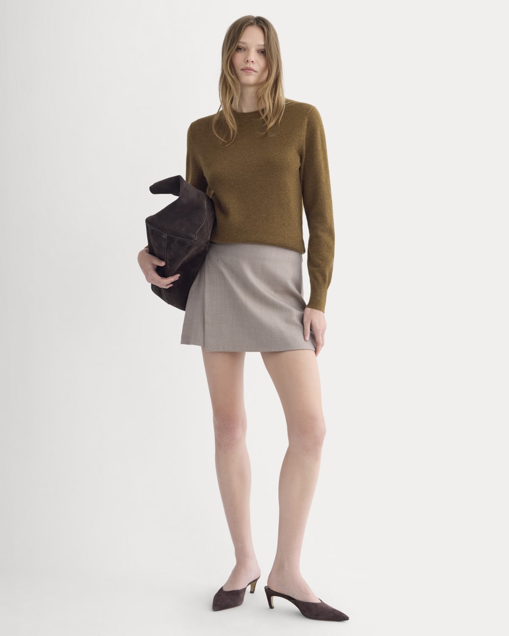 Cashmere Slim Crew Sweater | Heathered Toffee