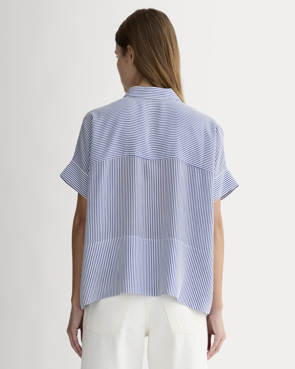 The Boxy Shirt in Washable Silk | Blue / White