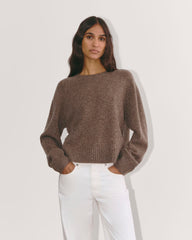 The Boxy Crew in Cashmere | Taupe Brown Donegal
