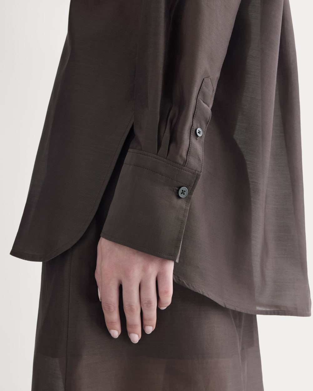 Oversized Shirt in Cotton-Silk Organza | Dark Chocolate