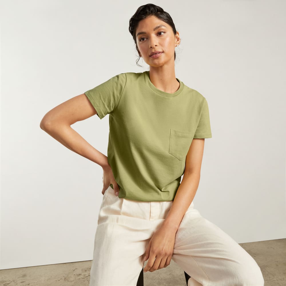 The Box-Cut Tee in Essential Cotton | Leek | Pocket