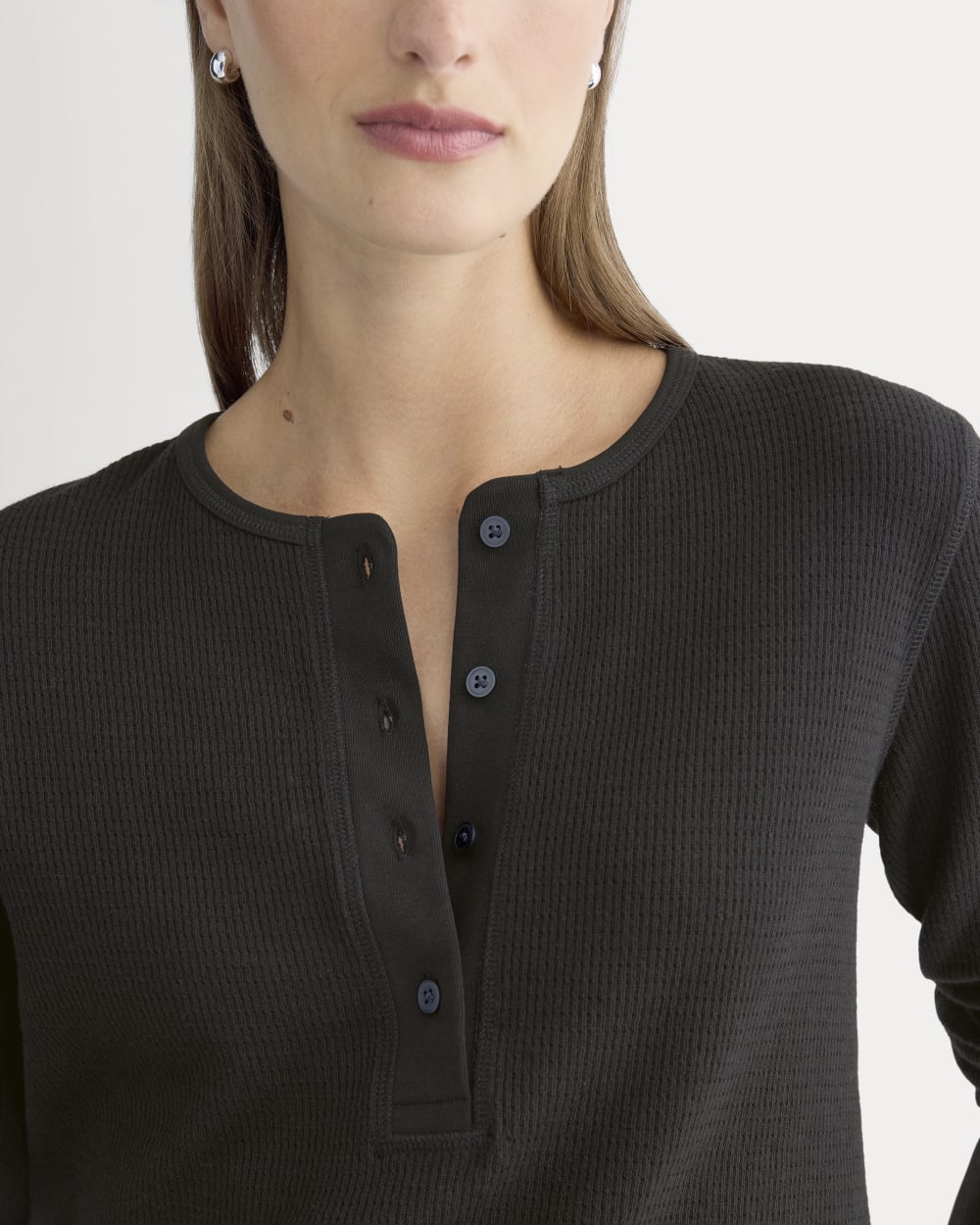 Boxy Henley in Cozy Waffle | Black