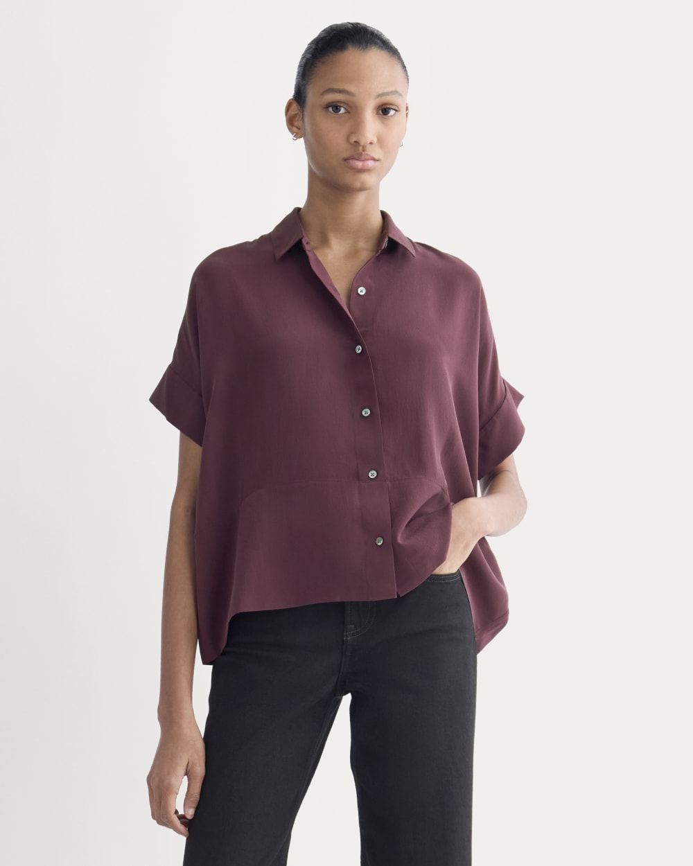 The Boxy Shirt in Washable Silk | Deep Plum
