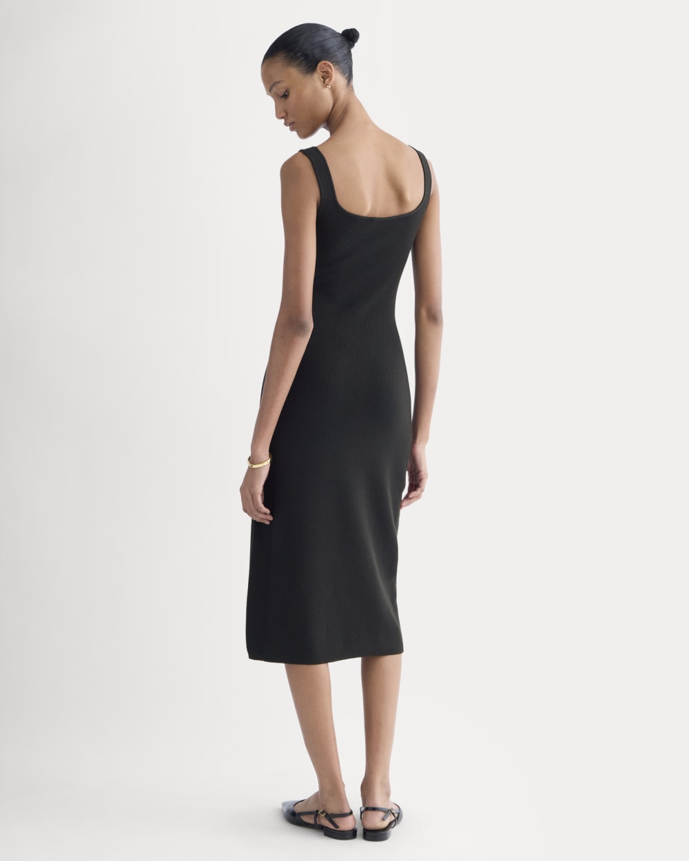 Knit Square-Neck Midi Dress | Black