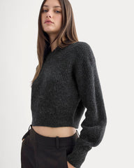 Cropped Cocoon Sweater in Alpaca | Heathered Black