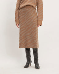The Alpaca Tiger Jacquard Skirt | Camel / Medium Brown