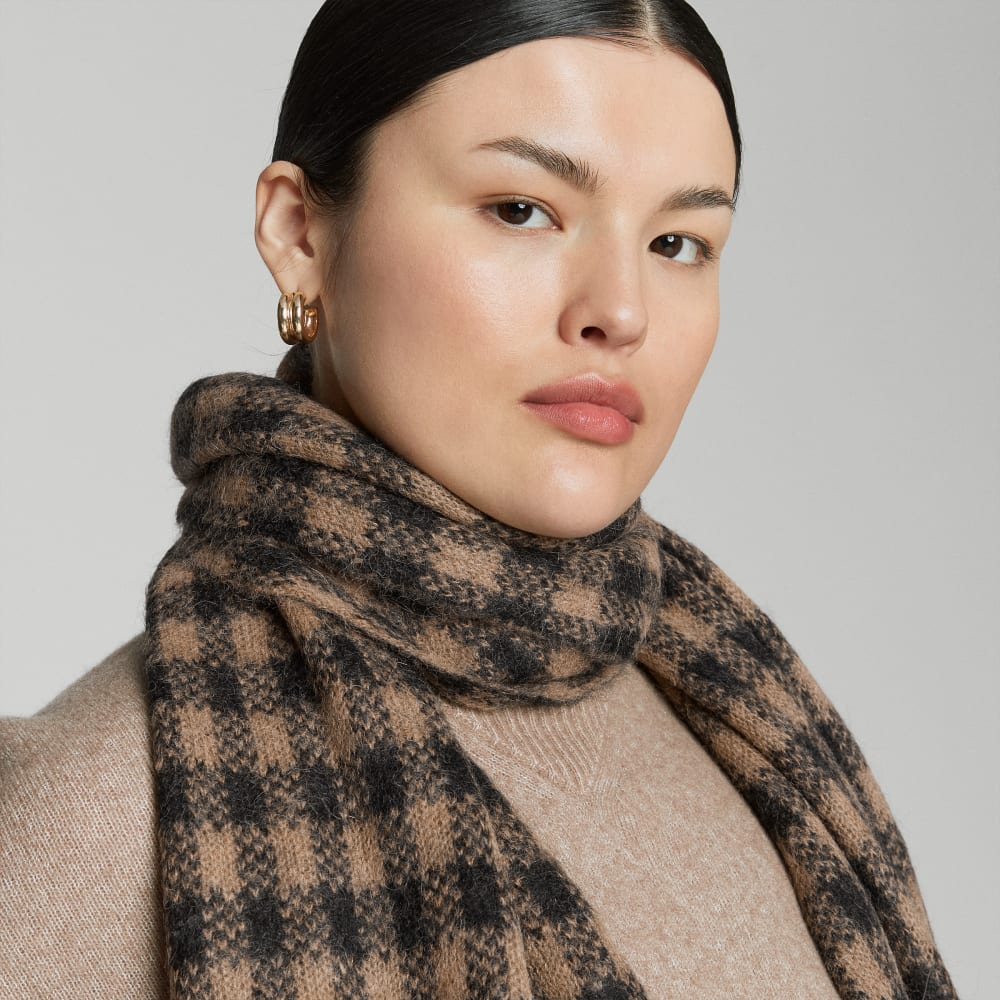 The Alpaca Patterned Scarf | Tobacco Brown / Heather Black Buffalo Check