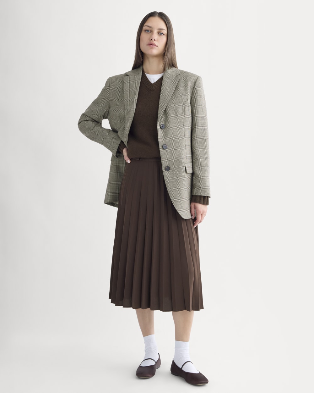 Pleated Crepe Midi Skirt | Dark Chocolate