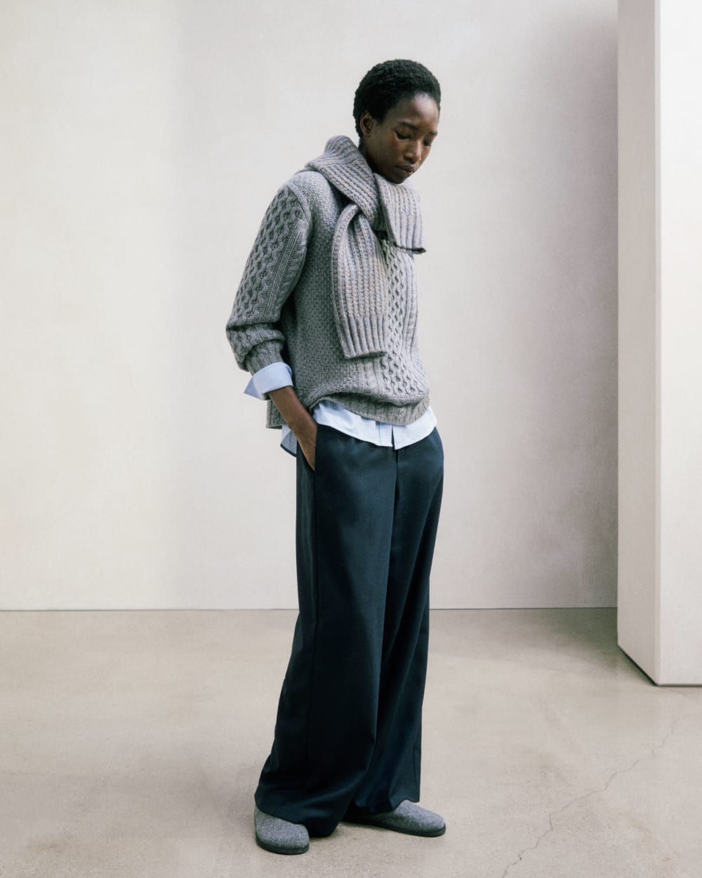 Cable Sweater in Luxe Merino | Heathered Mid-Grey