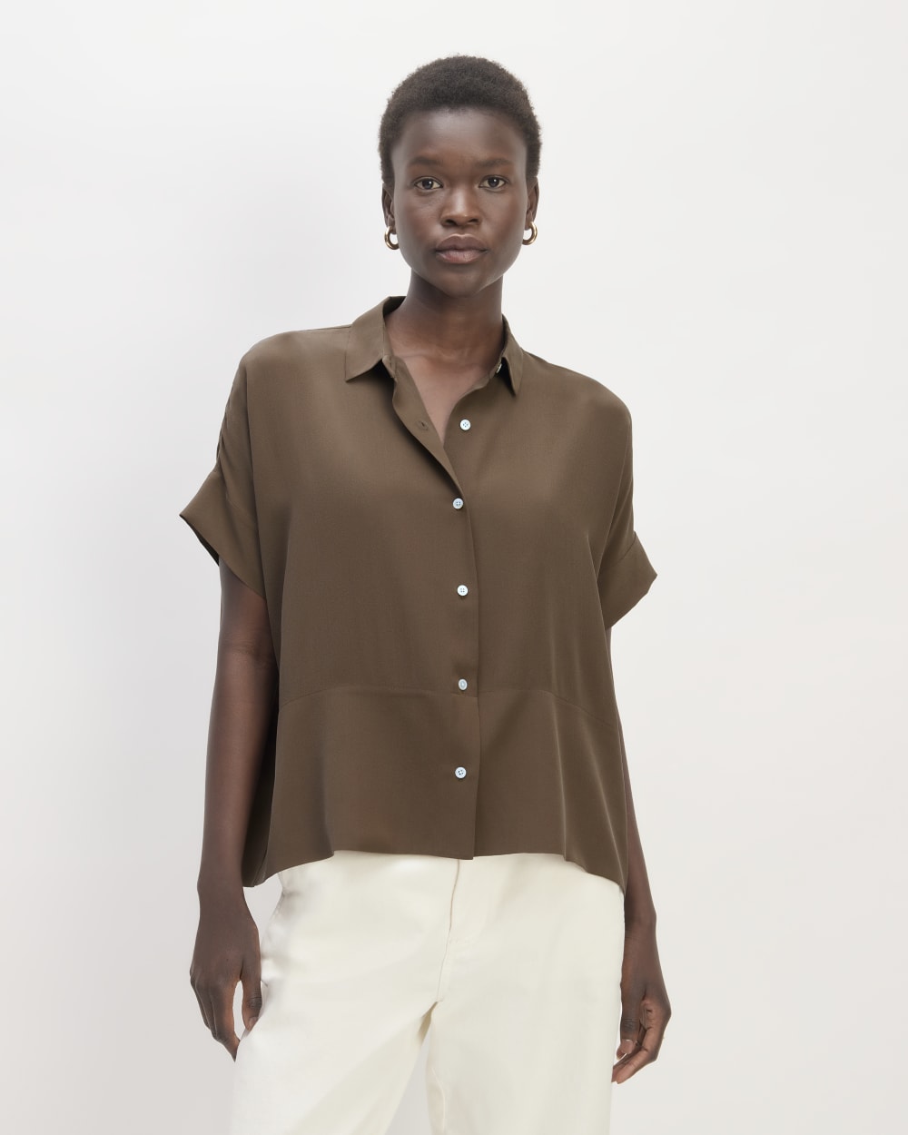 The Boxy Shirt in Washable Silk | Cocoa