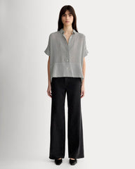 The Boxy Shirt in Washable Silk | Black Micro Stripe