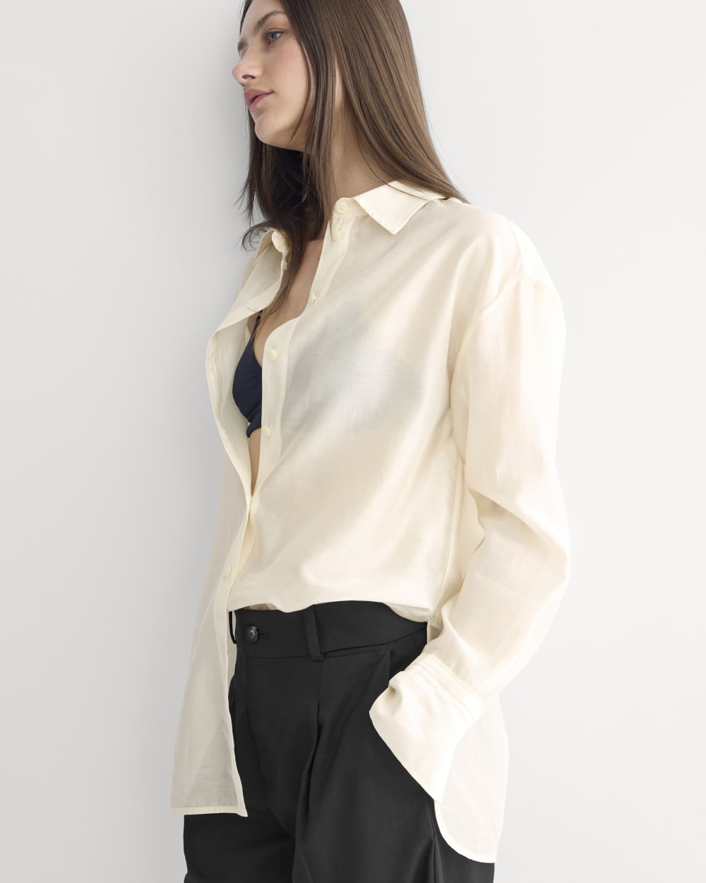 Oversized Shirt in Cotton-Silk Organza | Parchment
