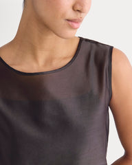 Sleeveless Top in Cotton-Silk Organza | Dark Chocolate
