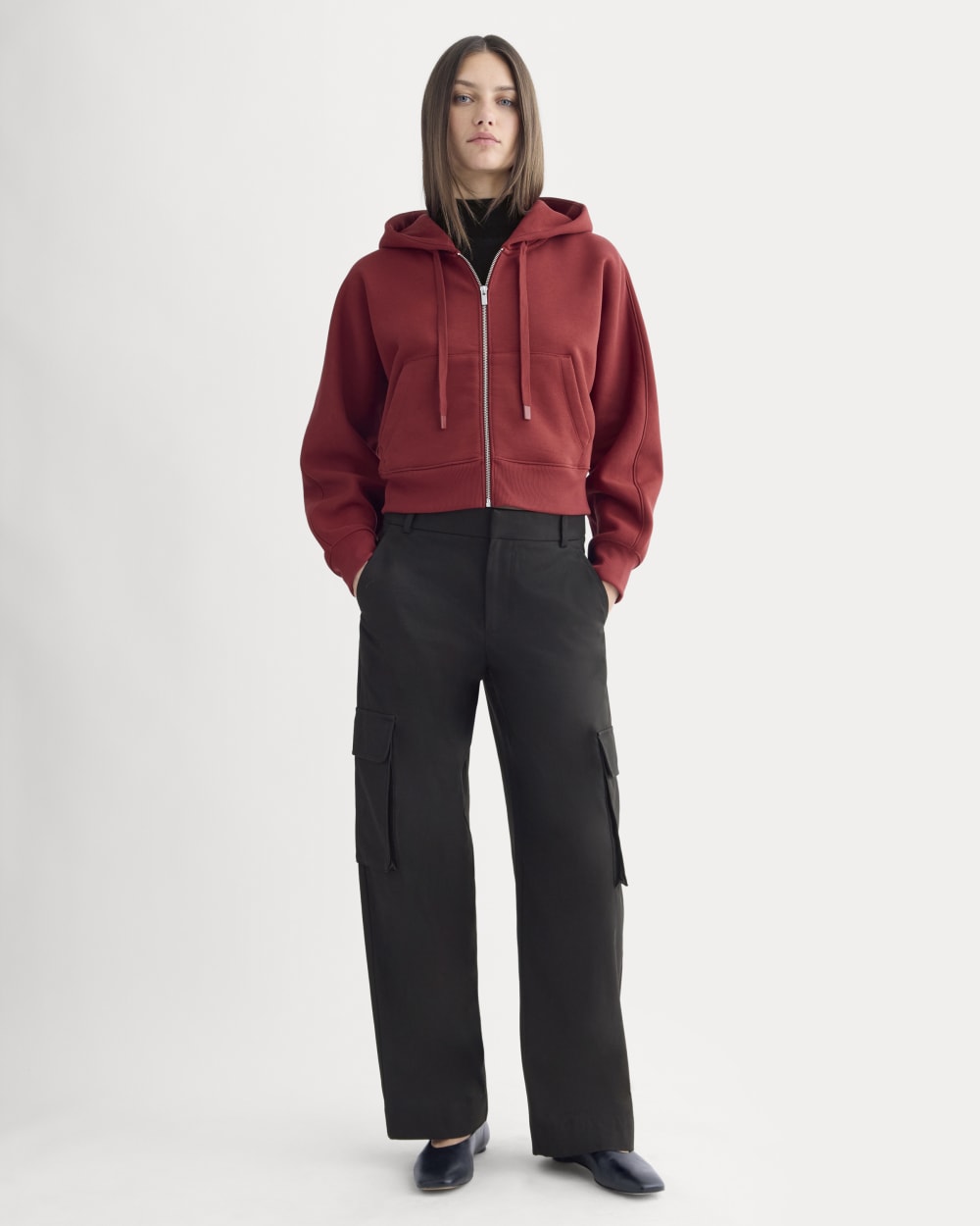 Luxe Fleece Full-Zip Cropped Hoodie | Merlot