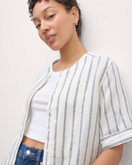 The Bib Shirt in Linen | Bone / Navy