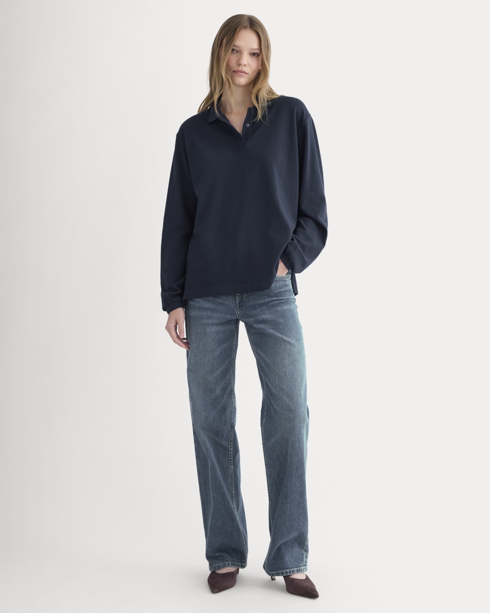 Oversized Pique Polo | Deep Navy