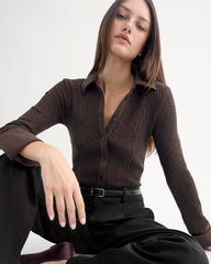 Cozy Rib Button-Up | Coffee Bean