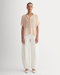 The Boxy Shirt in Washable Silk | Bone / Dusky Rose