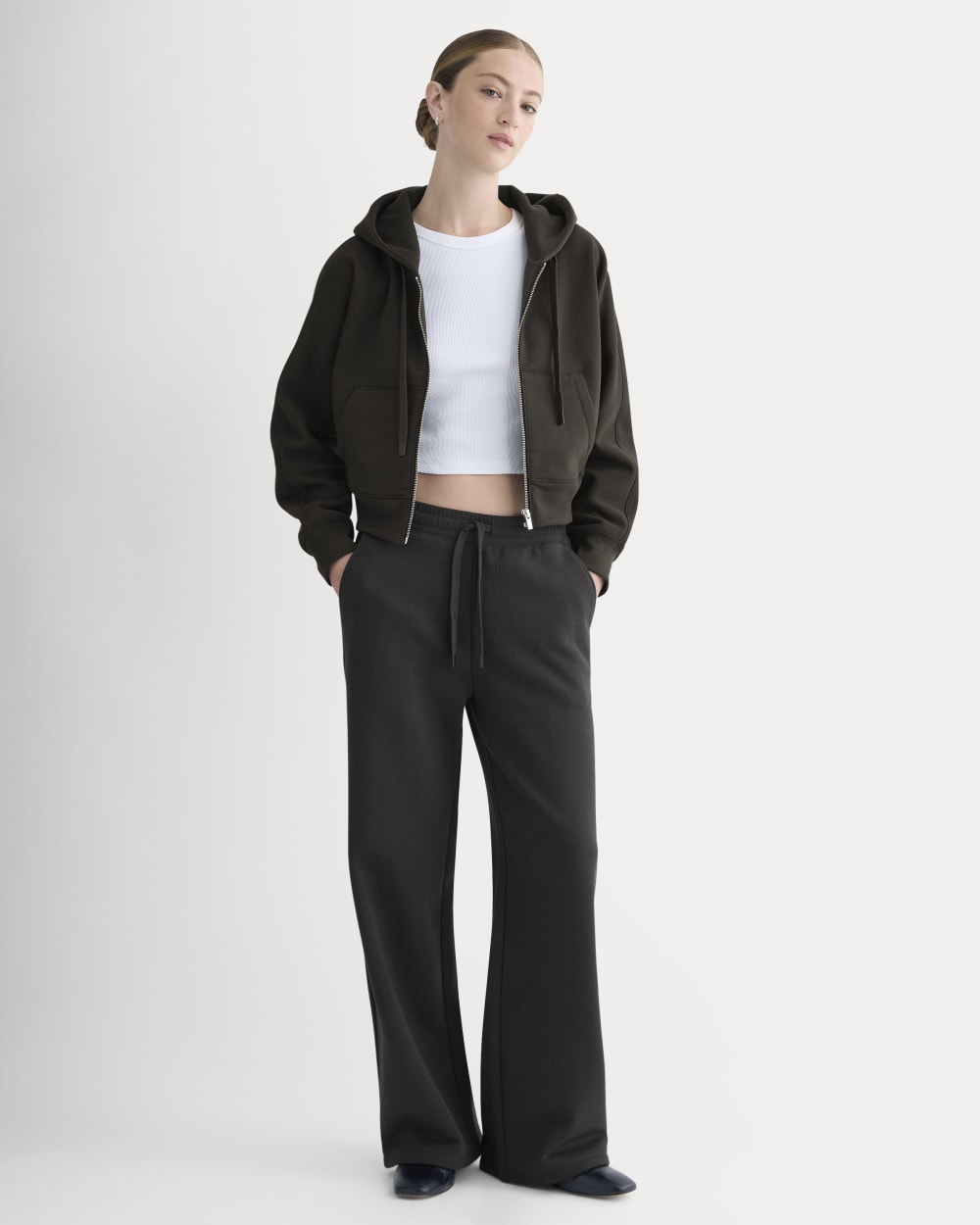 Luxe Fleece Full-Zip Cropped Hoodie | Black