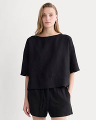 The Boatneck Top in Linen | Black