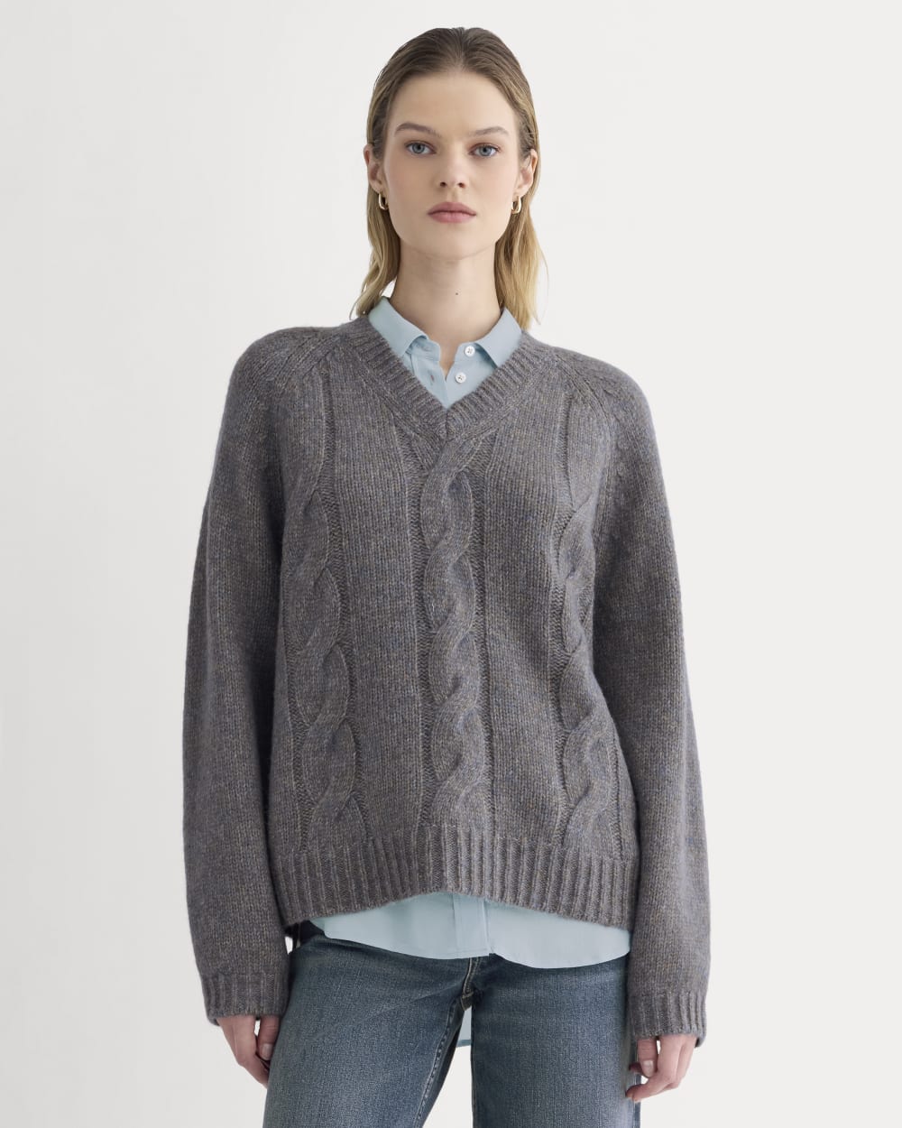 Cloud Cable V-Neck Sweater | Blue Multi Twist
