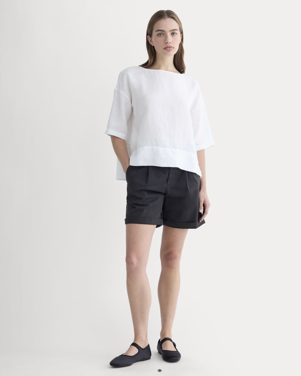 The Boatneck Top in Linen | White