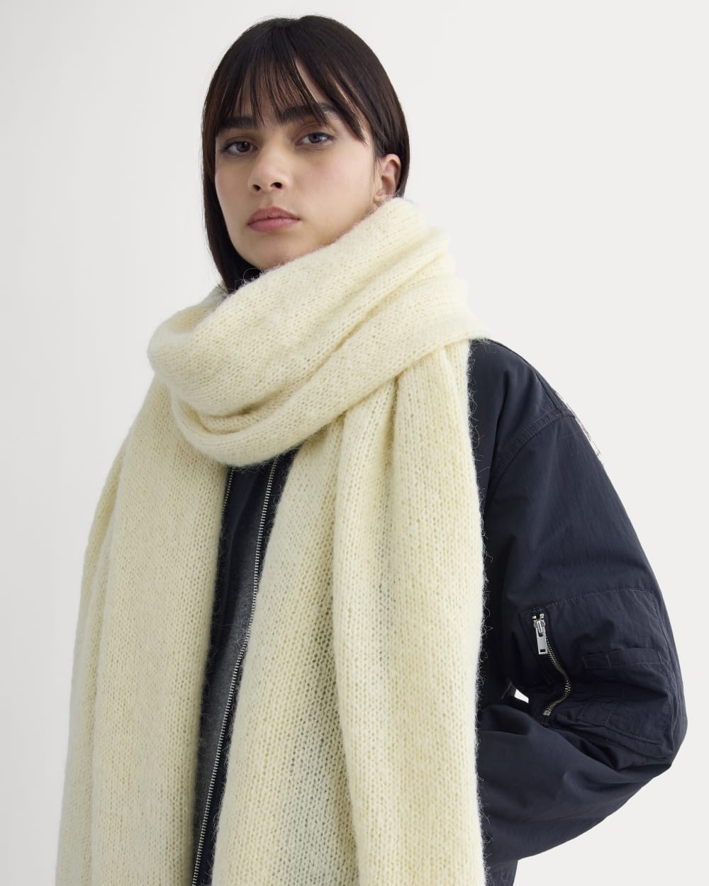 Plush Alpaca Scarf | Bone/ Black