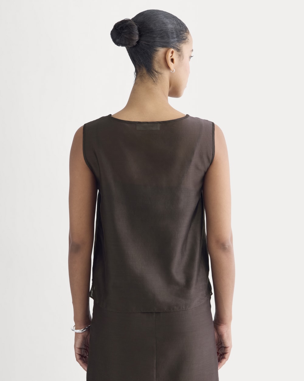 Sleeveless Top in Cotton-Silk Organza | Dark Chocolate