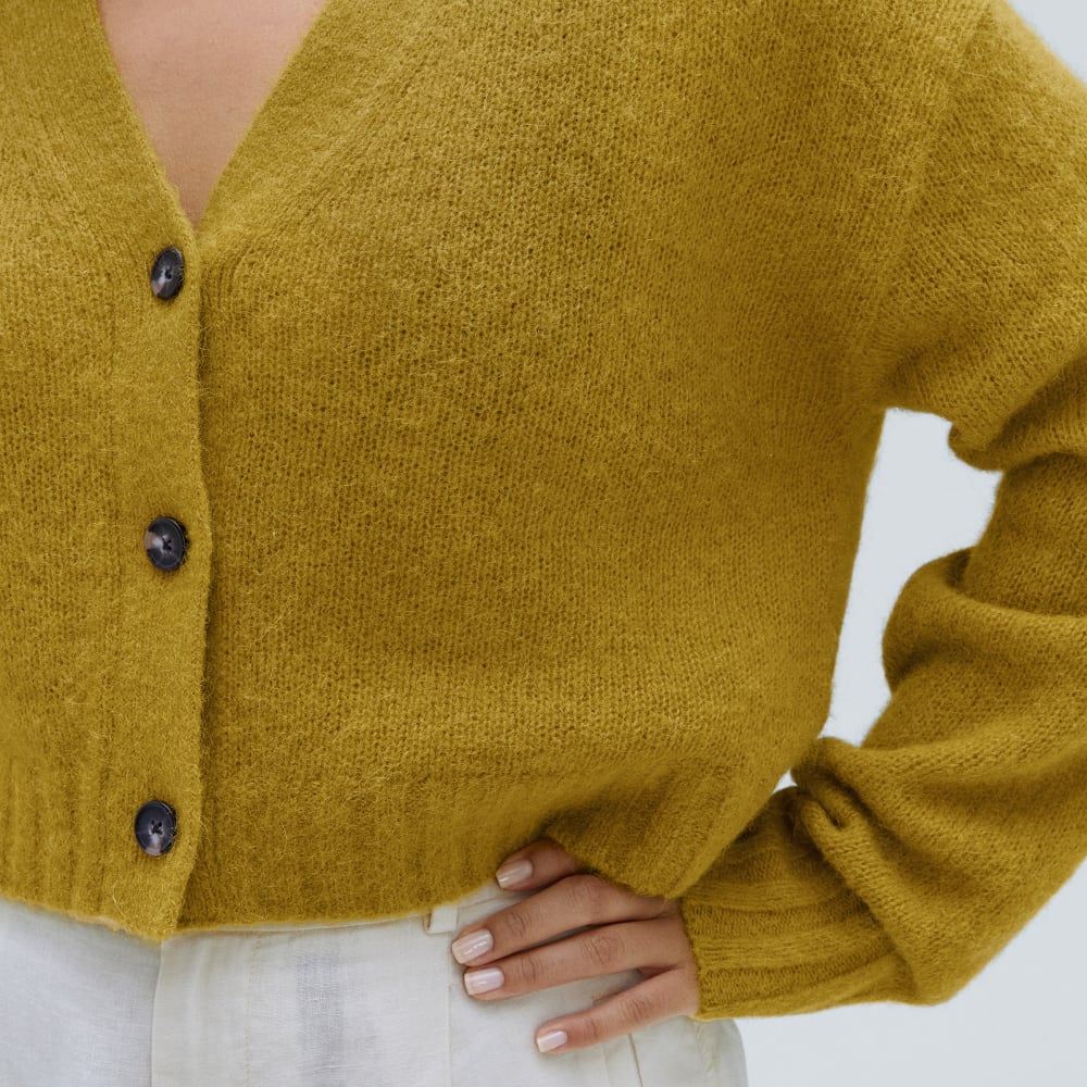 The Alpaca V-Neck Cropped Cardigan | Golden Palm