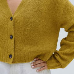 The Alpaca V-Neck Cropped Cardigan | Golden Palm