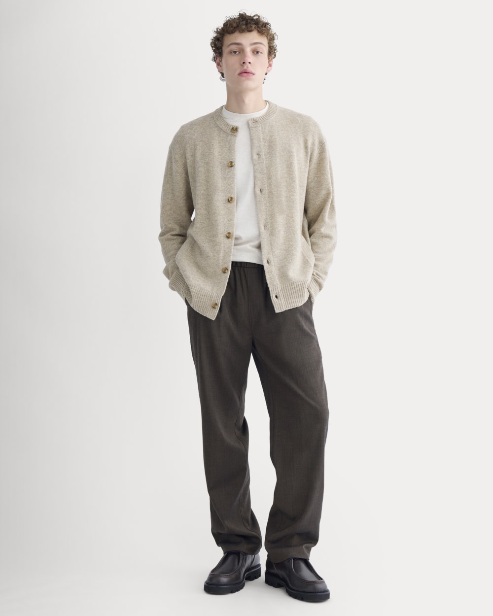 Luxe Merino Crew Cardigan | Heather Gravel