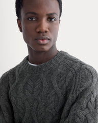 Cable Knit Crew in Luxe Merino | Heathered Soot