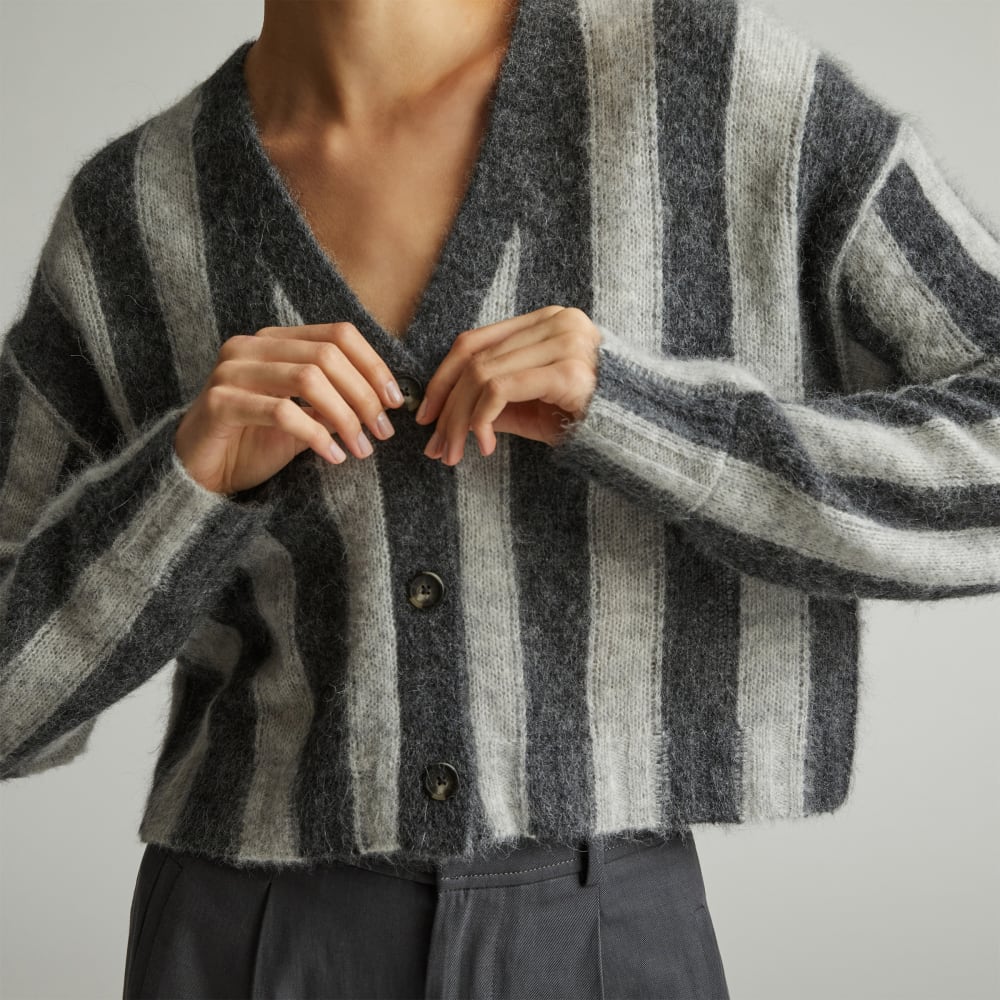 The Alpaca V-Neck Cropped Cardigan | Light Heather Grey / Dark Charcoal