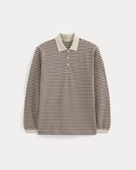 Oversized Pique Polo | Dusty Beige/Deep Plum Stripe