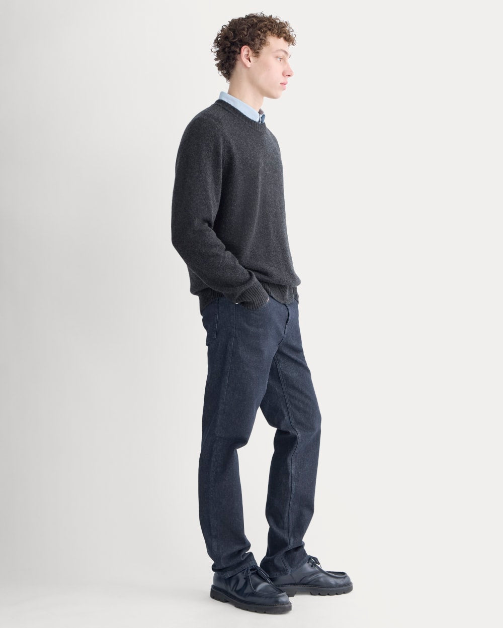 Midweight Cashmere Crew | Heathered Black